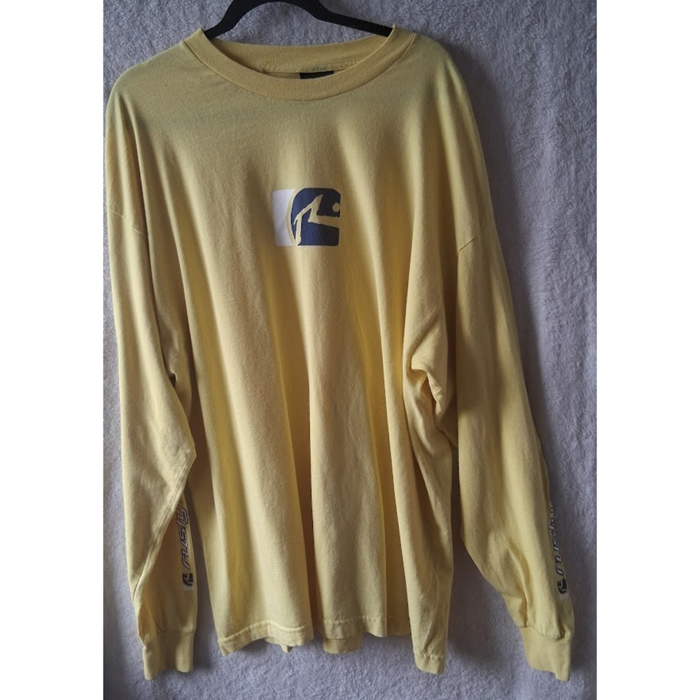 Vintage 90s Rusty Surfboards Long Sleeve Shirt XL Yellow Surf Skate Tee Mexico